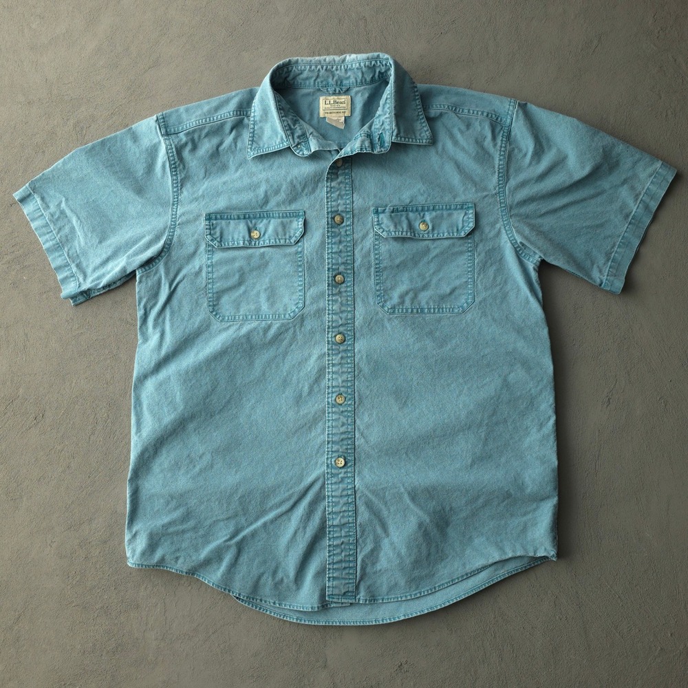 Vintage 2000s L.L.Bean Teal Short Sleeve Button Up Shirt Medium Traditional Fit
